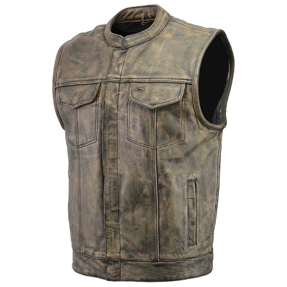 HIGH MILEAGE • Men’s Premium Cowhide Brown SOA Biker Leather Motorcycle Vest - Picture 4 of 12